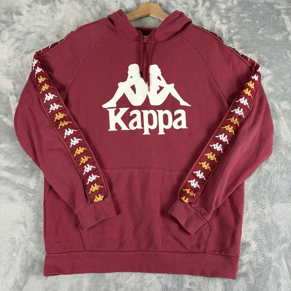 KAPPA Maglioni Red Long Sleeve Pull Over Hoodie Mens XL Logo On Sleeve Length